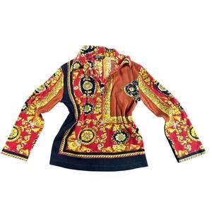 Chaudry Sports Y2K Vtg V Neck Collard Sweater- thin Sz Small - 3/4 sleeve- Regal